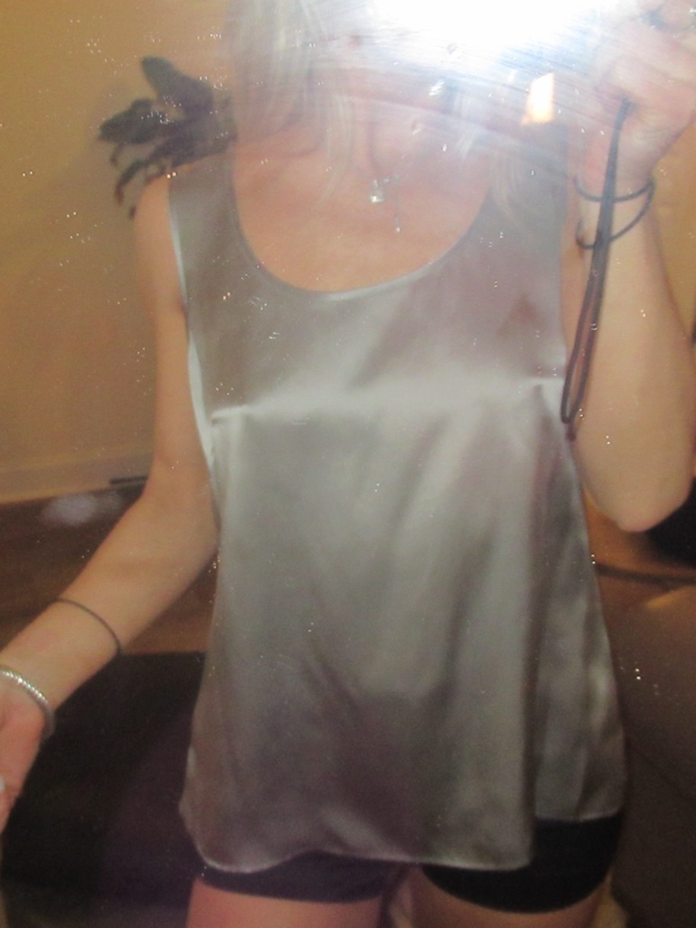 Silky Gray Satin Sleeveless Chemise Top